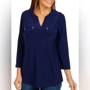 Jones New York Womens 3/4 Sleeve Utility Top